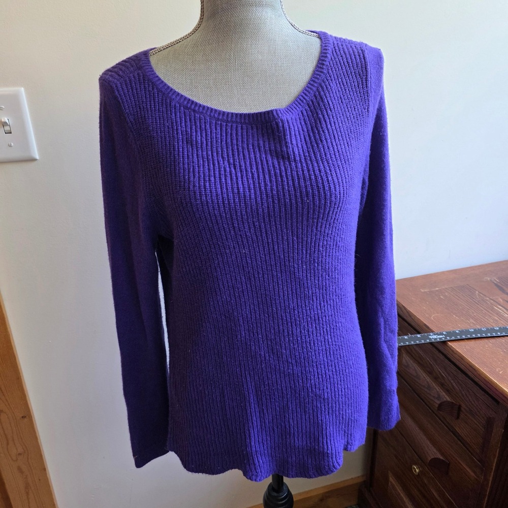 Talbots Womens Purple Ribbed Knit Scoop Neck Long Sleeve Sweater Size M
